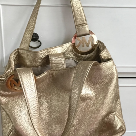 Michael Kors Large genuine gold leather bag big MK - Picture 4 of 13